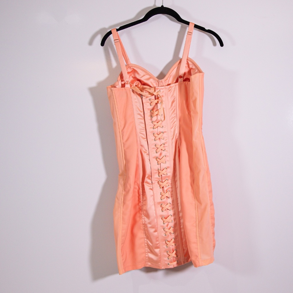 Jean Paul Gaultier Iconic Cone Bra Satin Corset Lace Up Back Mini Dress Pink 2 - Picture 5 of 5